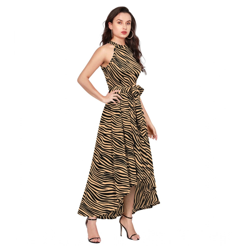 Women'S Polyester Zebra Pattern Halter Neck Sleeveless Dress (