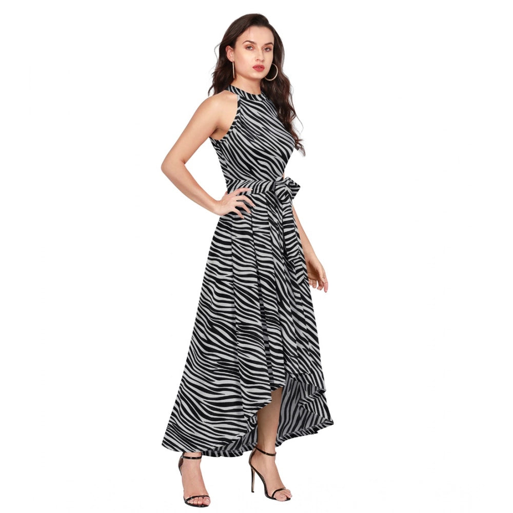 Women'S Polyester Zebra Pattern Halter Neck Sleeveless Dress (