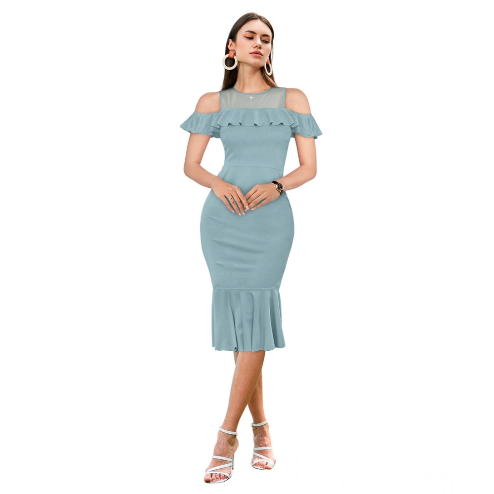 Women'S Knitting Stretchable Solid Round Neck Sleeveless Dress