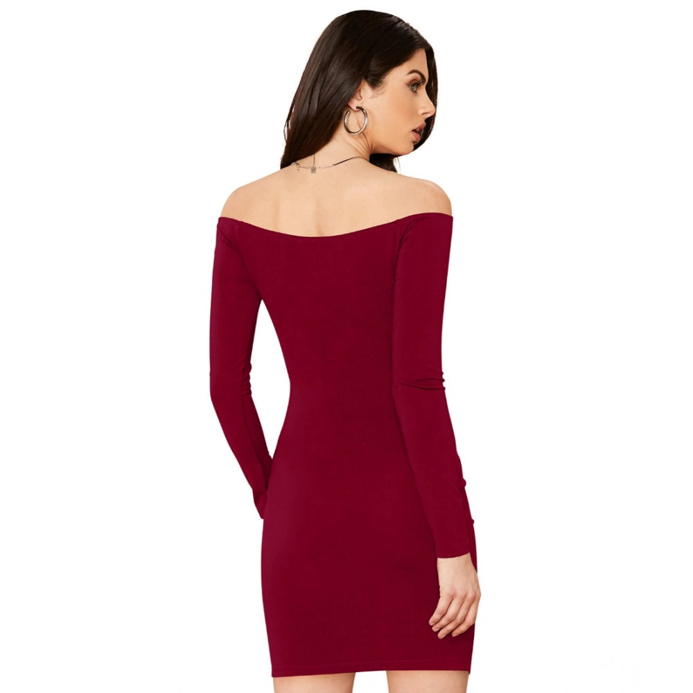 Women'S Knitting Stretchable Solid V Neck Full Sleeve Dress (M