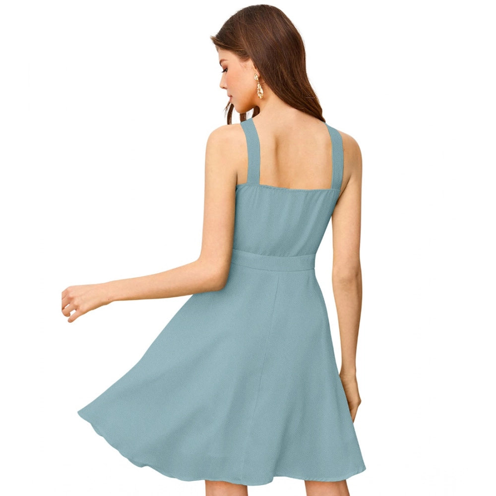 Women'S Knitting Stretchable Solid Halter Neck Sleeveless Dres