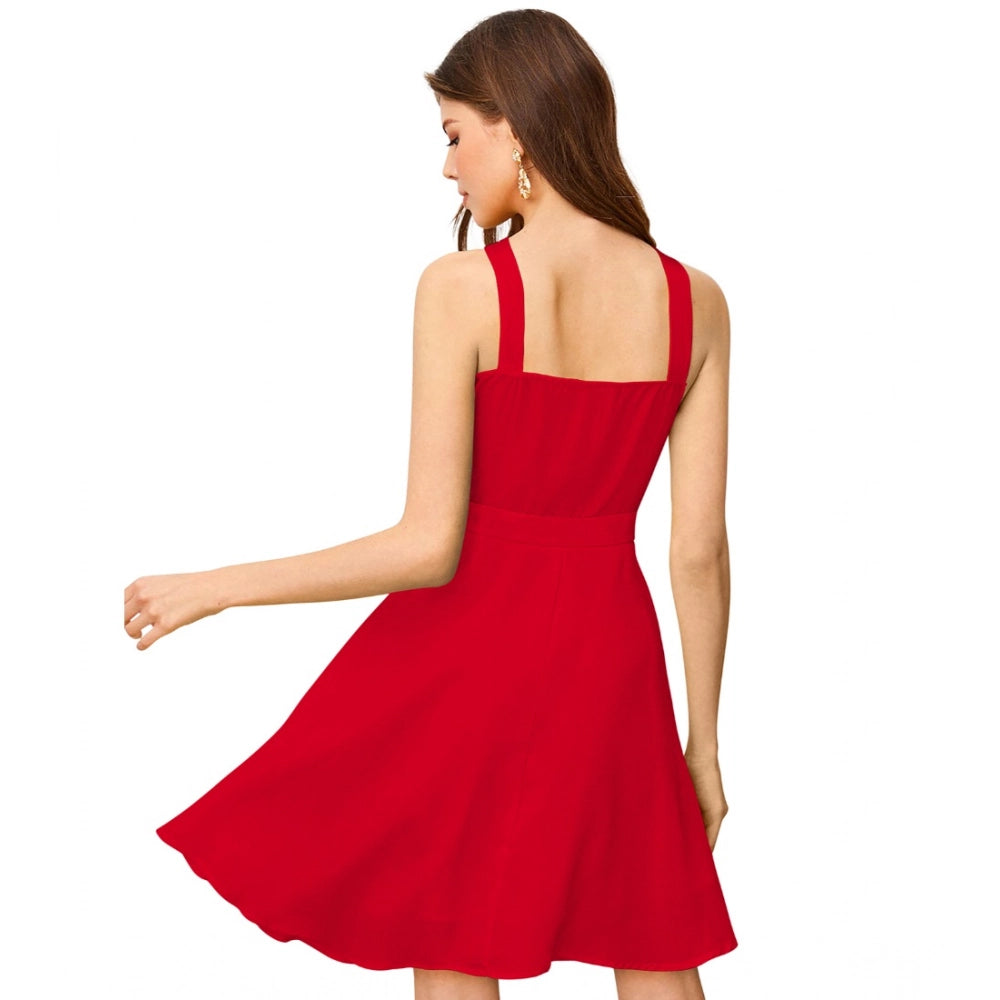 Women'S Knitting Stretchable Solid Halter Neck Sleeveless Dres