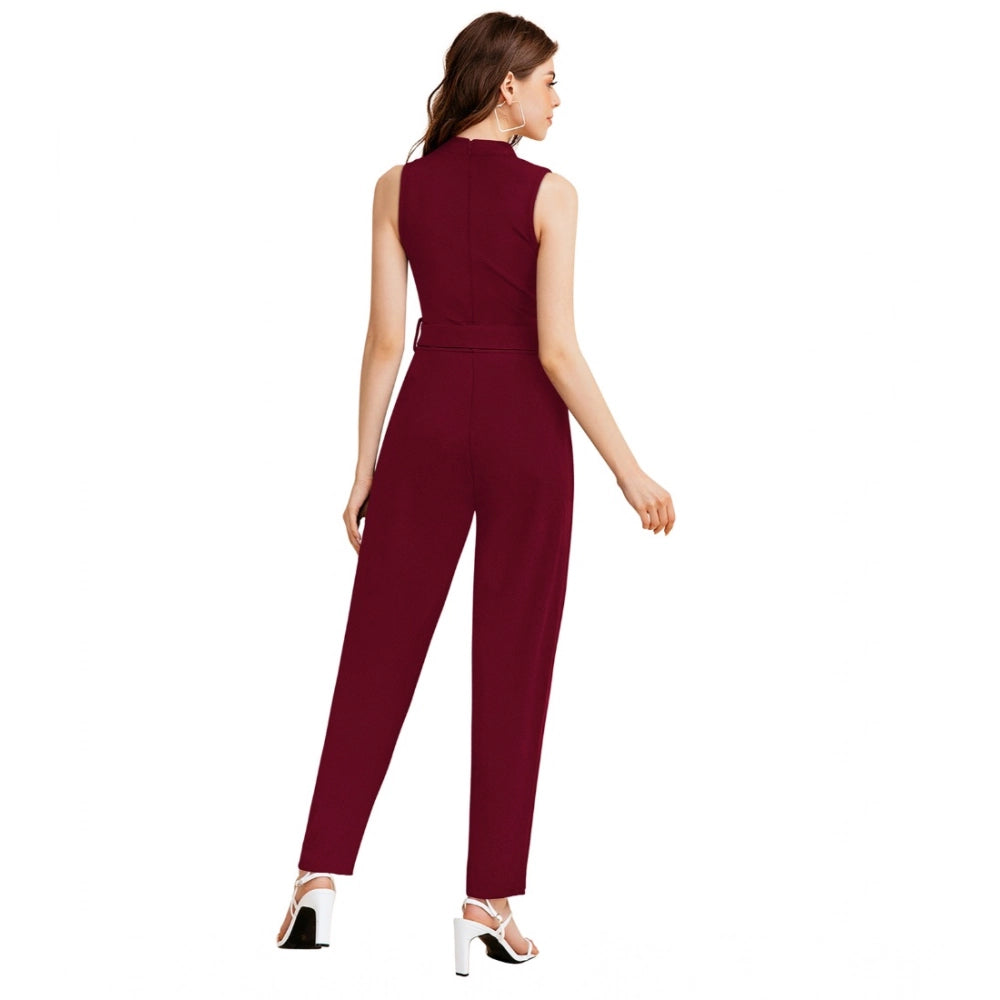 Women'S Knitting Stretchable Solid Round Neck Sleeveless Jumps