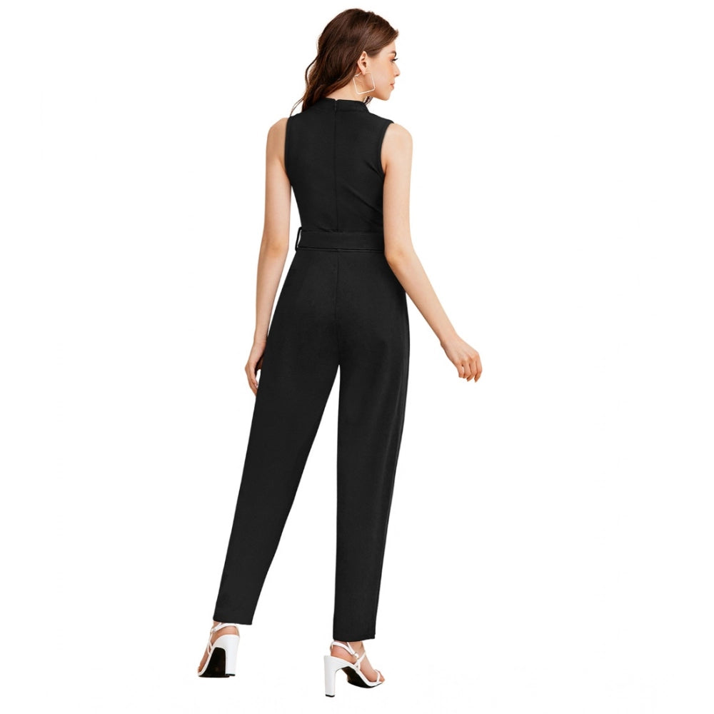 Women'S Knitting Stretchable Solid Round Neck Sleeveless Jumps