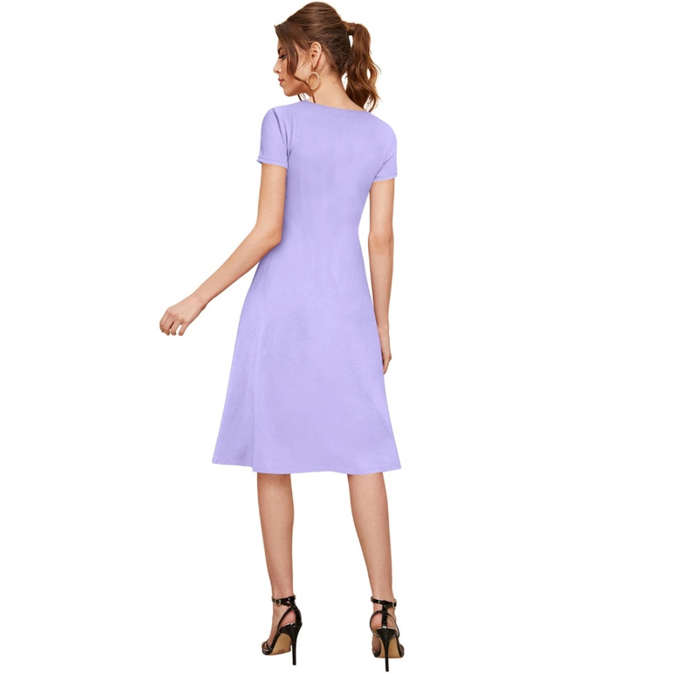 Women'S Knitting Stretchable Solid Round Neck Cap Sleeve Dress