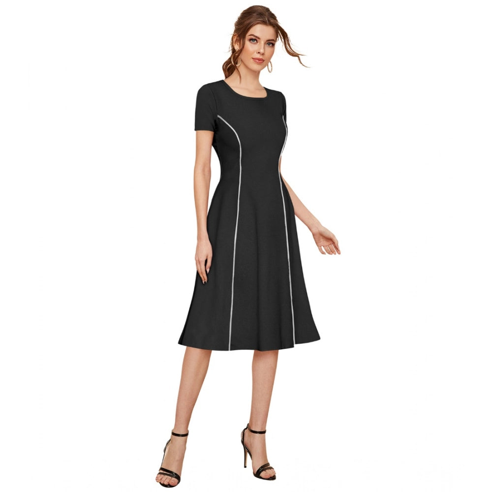 Women'S Knitting Stretchable Solid Round Neck Cap Sleeve Dress