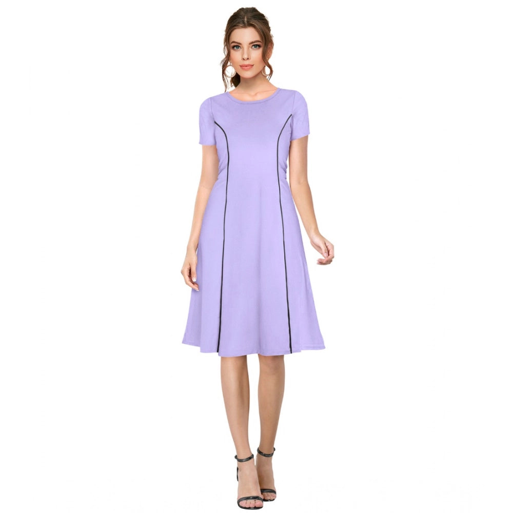 Women'S Knitting Stretchable Solid Round Neck Cap Sleeve Dress