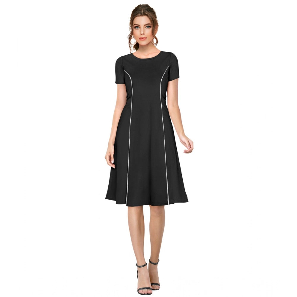Women'S Knitting Stretchable Solid Round Neck Cap Sleeve Dress