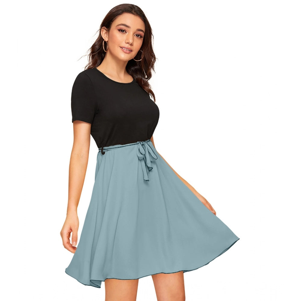 Women'S Knitting Stretchable Solid Round Neck Cap Sleeve Dress