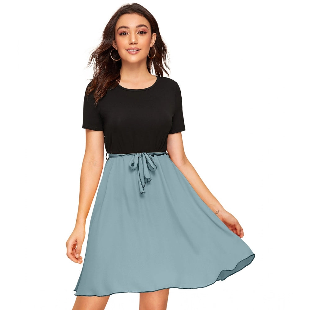 Women'S Knitting Stretchable Solid Round Neck Cap Sleeve Dress