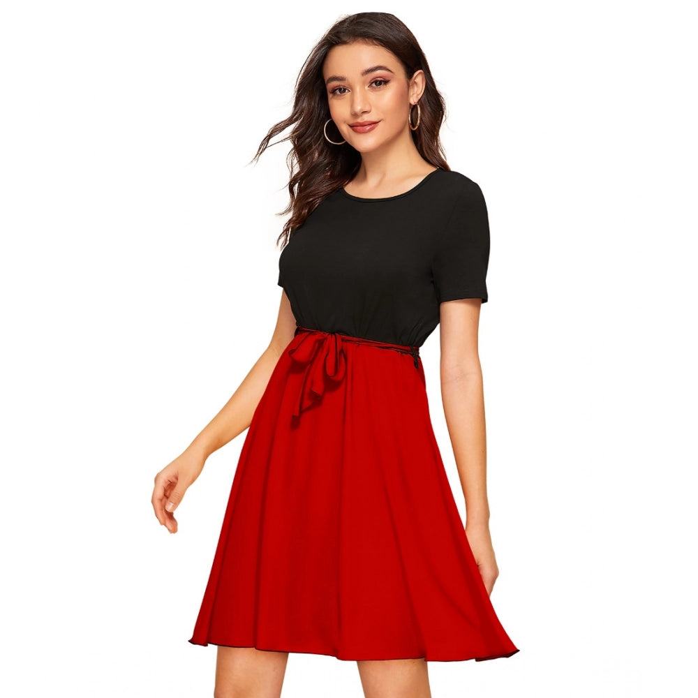 Women'S Knitting Stretchable Solid Round Neck Cap Sleeve Dress