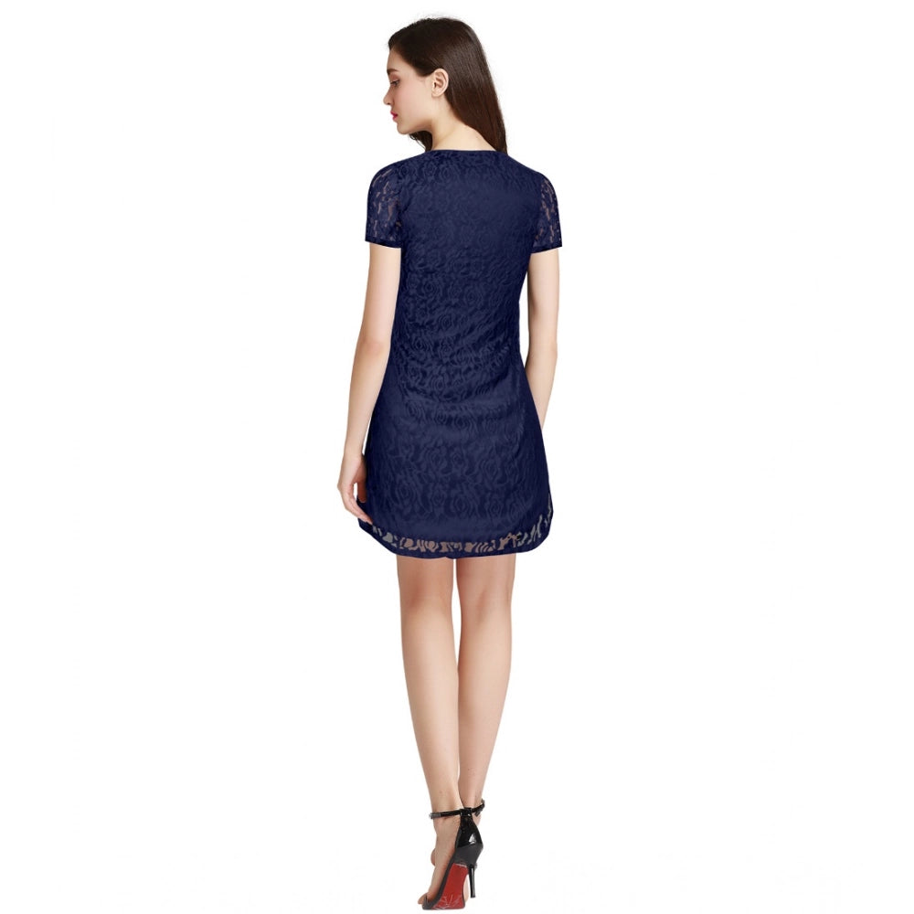 Women'S Rasal Solid Round Neck Cap Sleeve Dress (Blue)