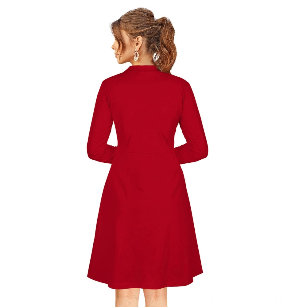 Women'S Knitting Stretchable Solid Round Neck Full Sleeve Dres