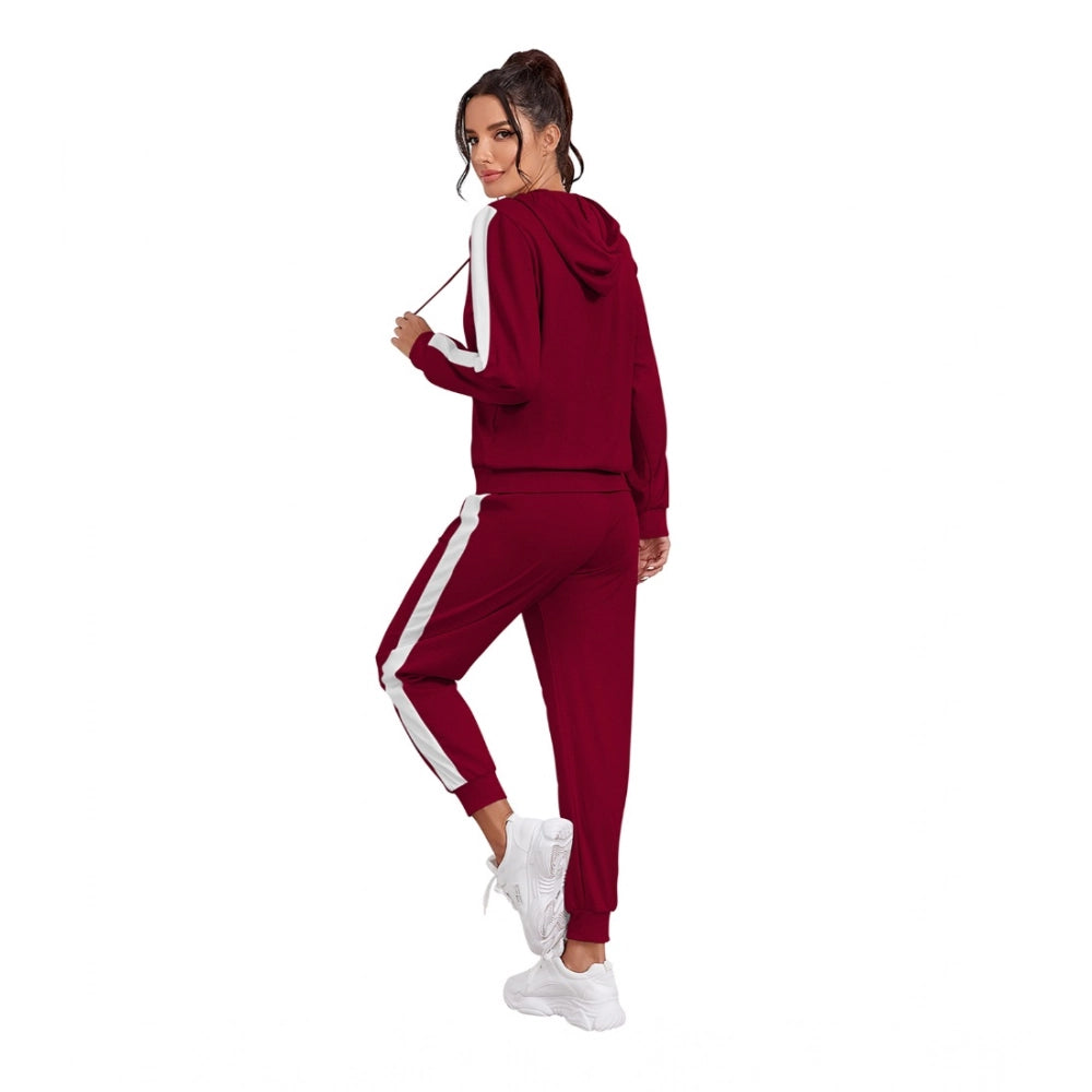 Women'S Knitting Stretchable Solid Hooded Neck Full Sleeve Tra