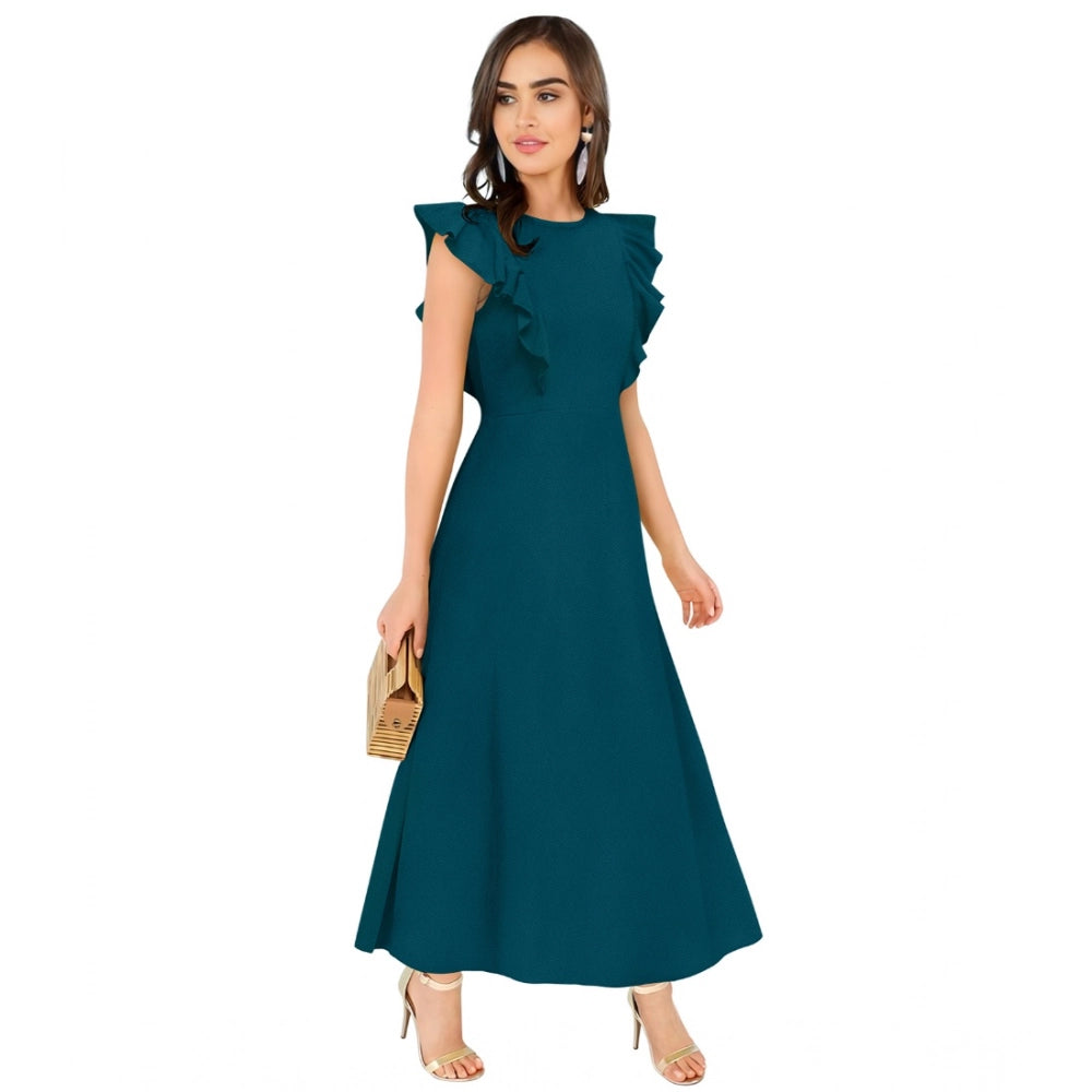 Women'S Knitting Stretchable Solid Round Neck Ruffled Sleeve D