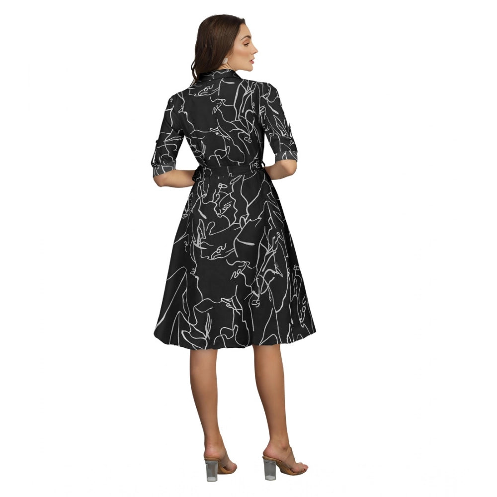Women'S Ruby Cotton Printed Shirt Collar 3-4Th Sleeve Dress (B