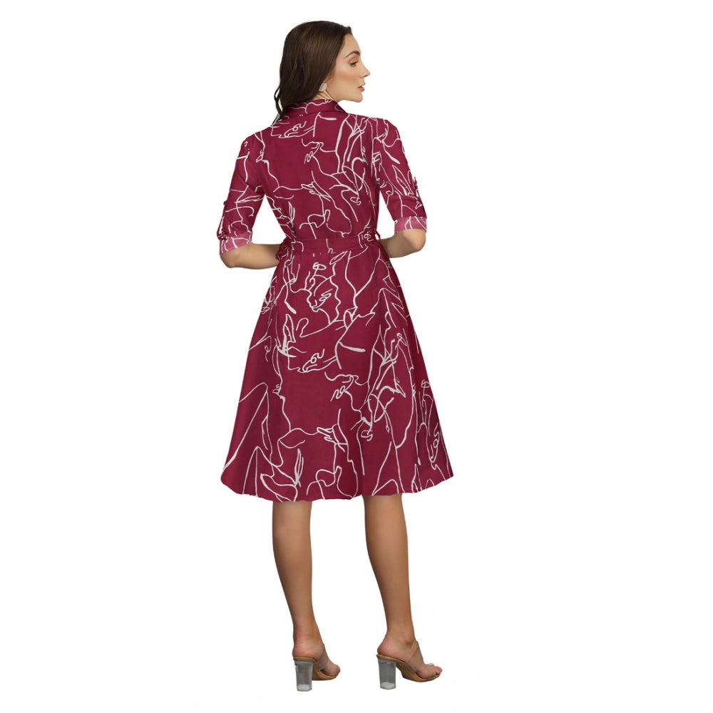 Women'S Ruby Cotton Printed Shirt Collar 3-4Th Sleeve Dress (M