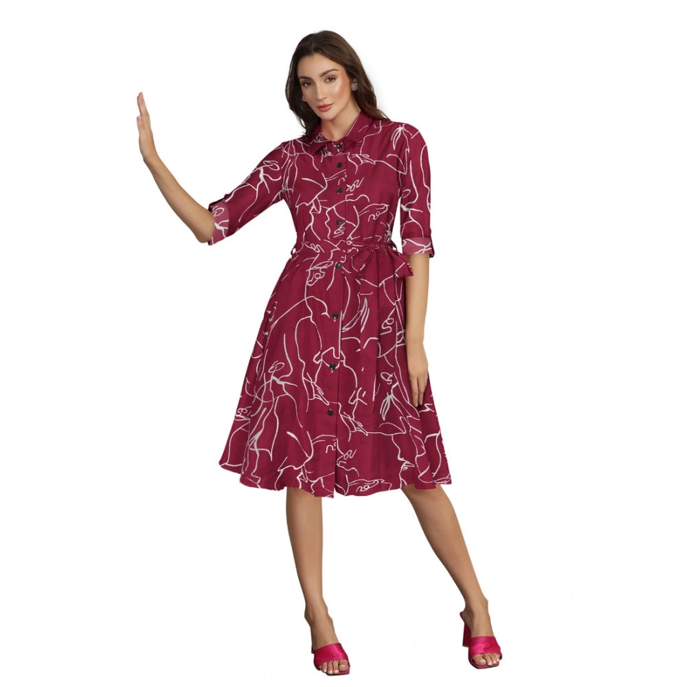 Women'S Ruby Cotton Printed Shirt Collar 3-4Th Sleeve Dress (M