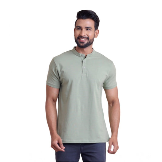 Men'S Casual Cotton Solid Half Sleeve Mandarin Collar T-Shirt