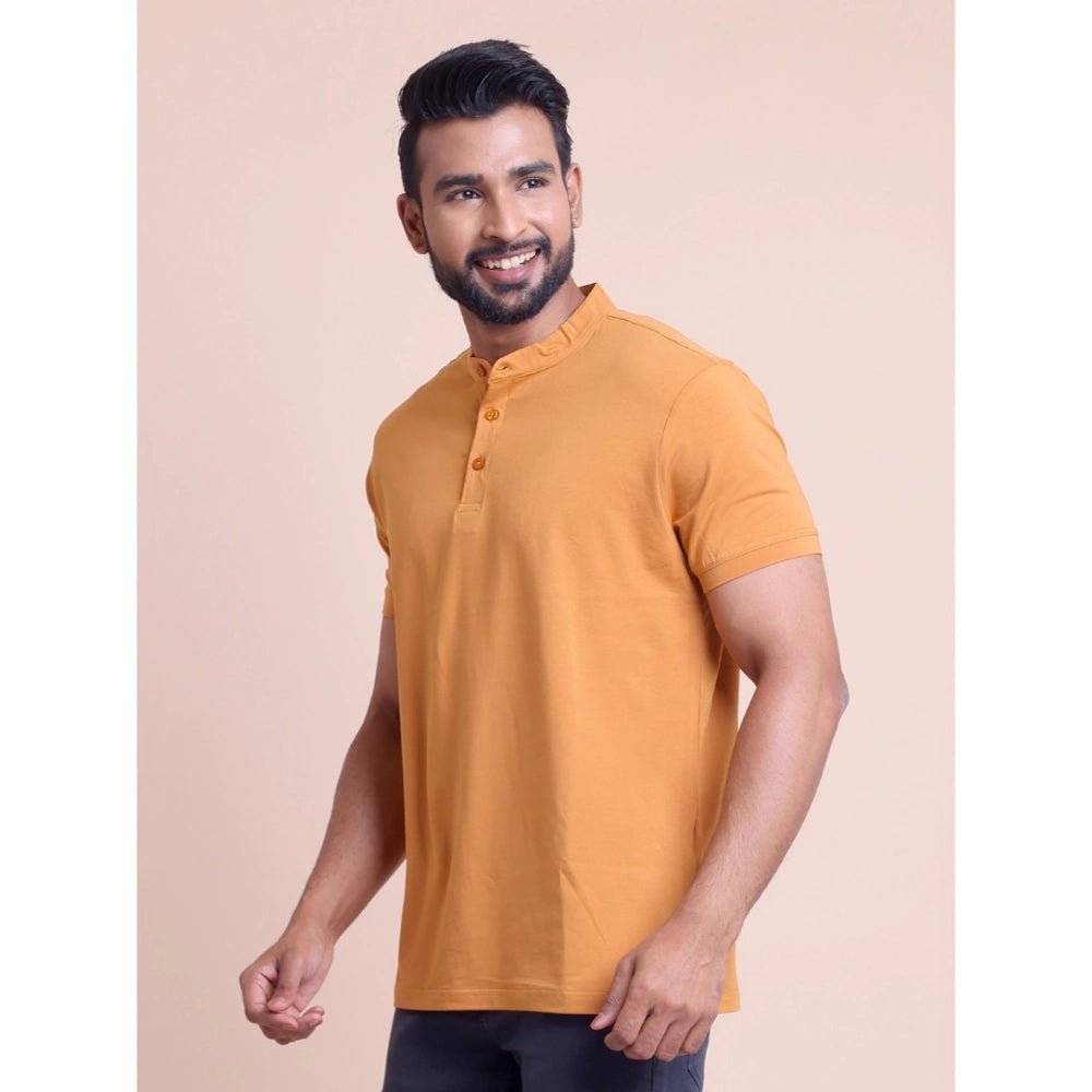Men'S Casual Cotton Solid Half Sleeve Mandarin Collar T-Shirt