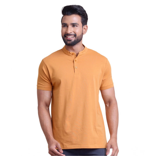 Men'S Casual Cotton Solid Half Sleeve Mandarin Collar T-Shirt