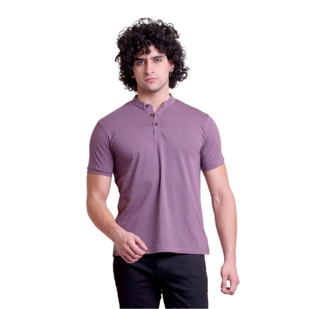 Men'S Casual Cotton Solid Half Sleeve Mandarin Collar T-Shirt
