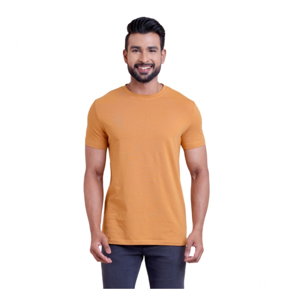 Men'S Casual Cotton Solid Half Sleeve Round Neck T-Shirt (Brow