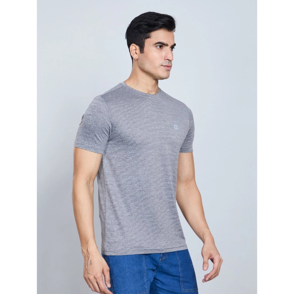 Men'S Casual Nylon Solid Half Sleeve Round Neck T-Shirt (Black
