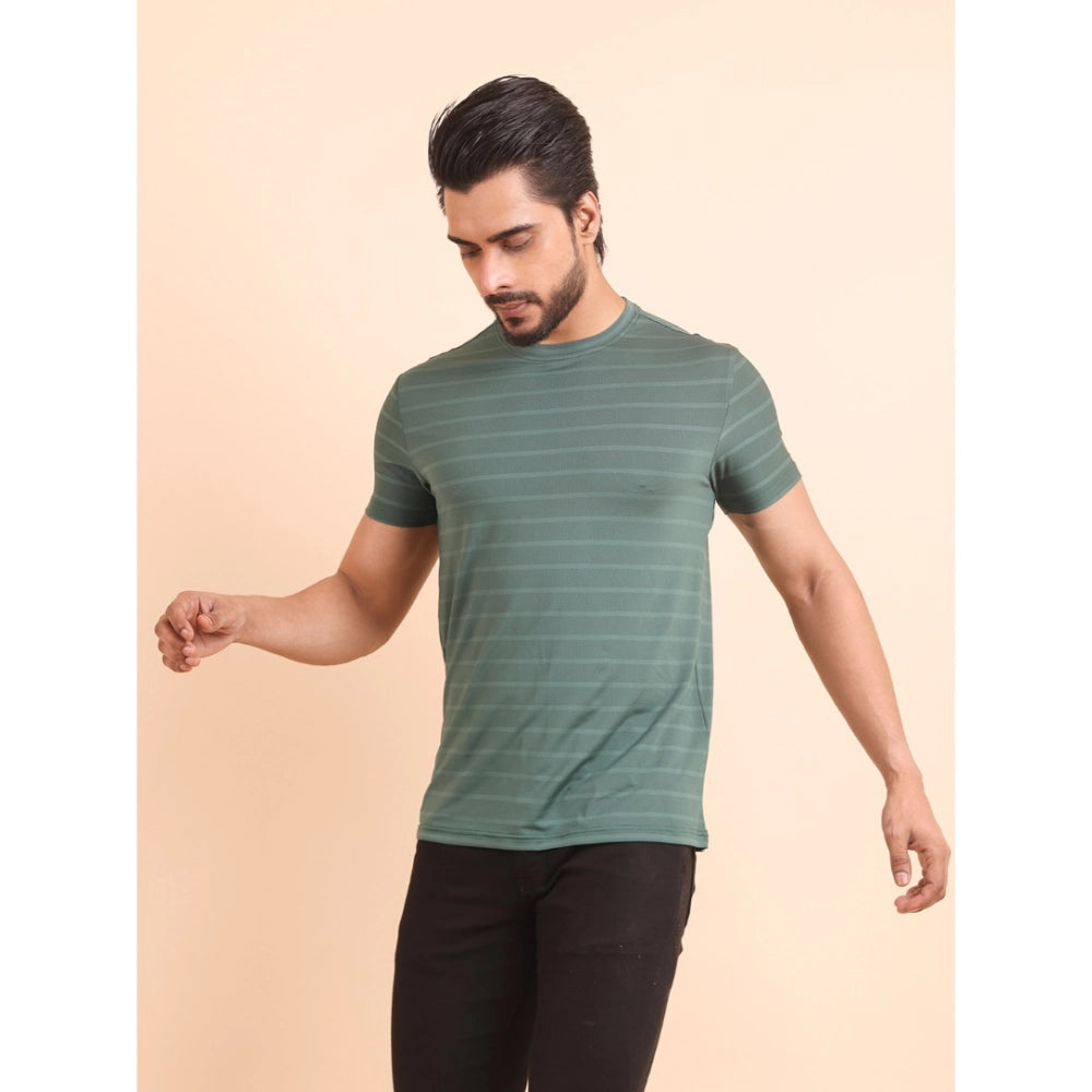 Men'S Casual Nylon Solid Half Sleeve Round Neck T-Shirt (Green