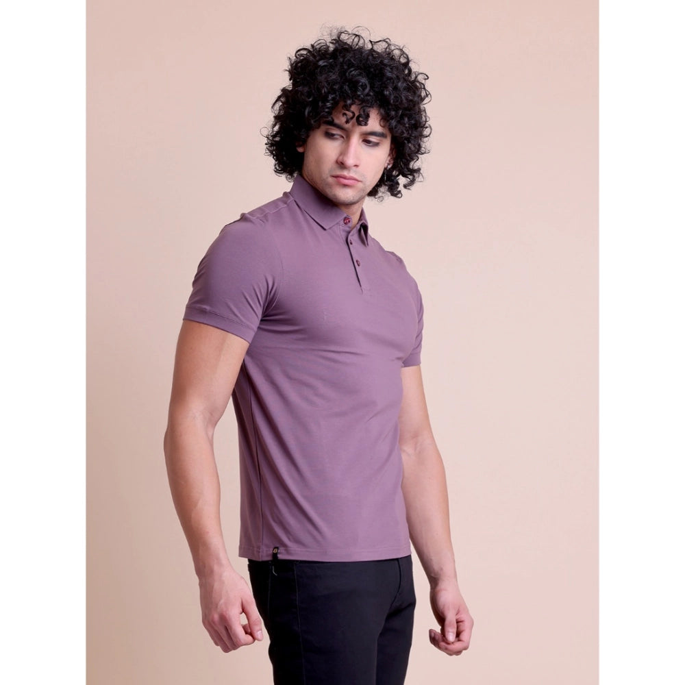 Men'S Casual Cotton Solid Half Sleeve Polo Neck T-Shirt (Berry