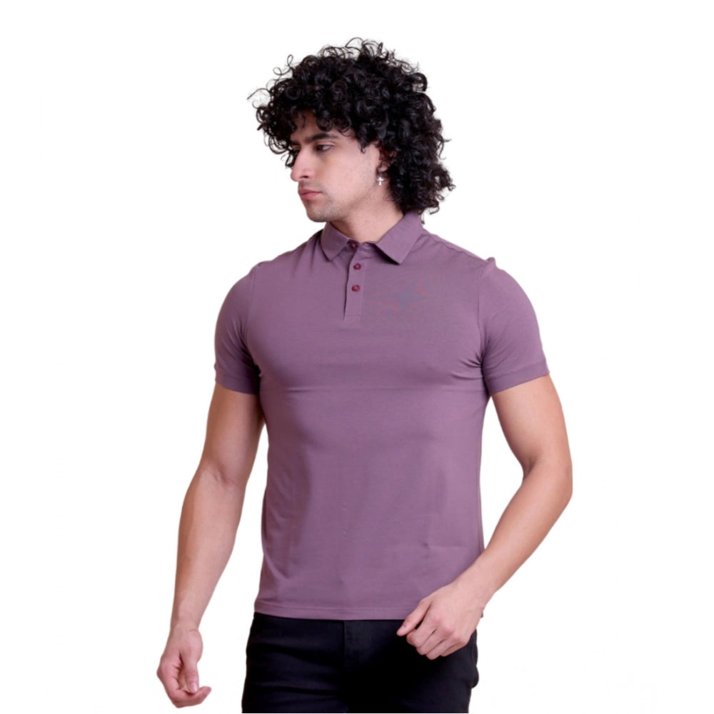 Men'S Casual Cotton Solid Half Sleeve Polo Neck T-Shirt (Berry
