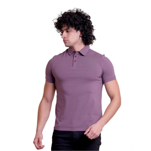 Men'S Casual Cotton Solid Half Sleeve Polo Neck T-Shirt (Berry