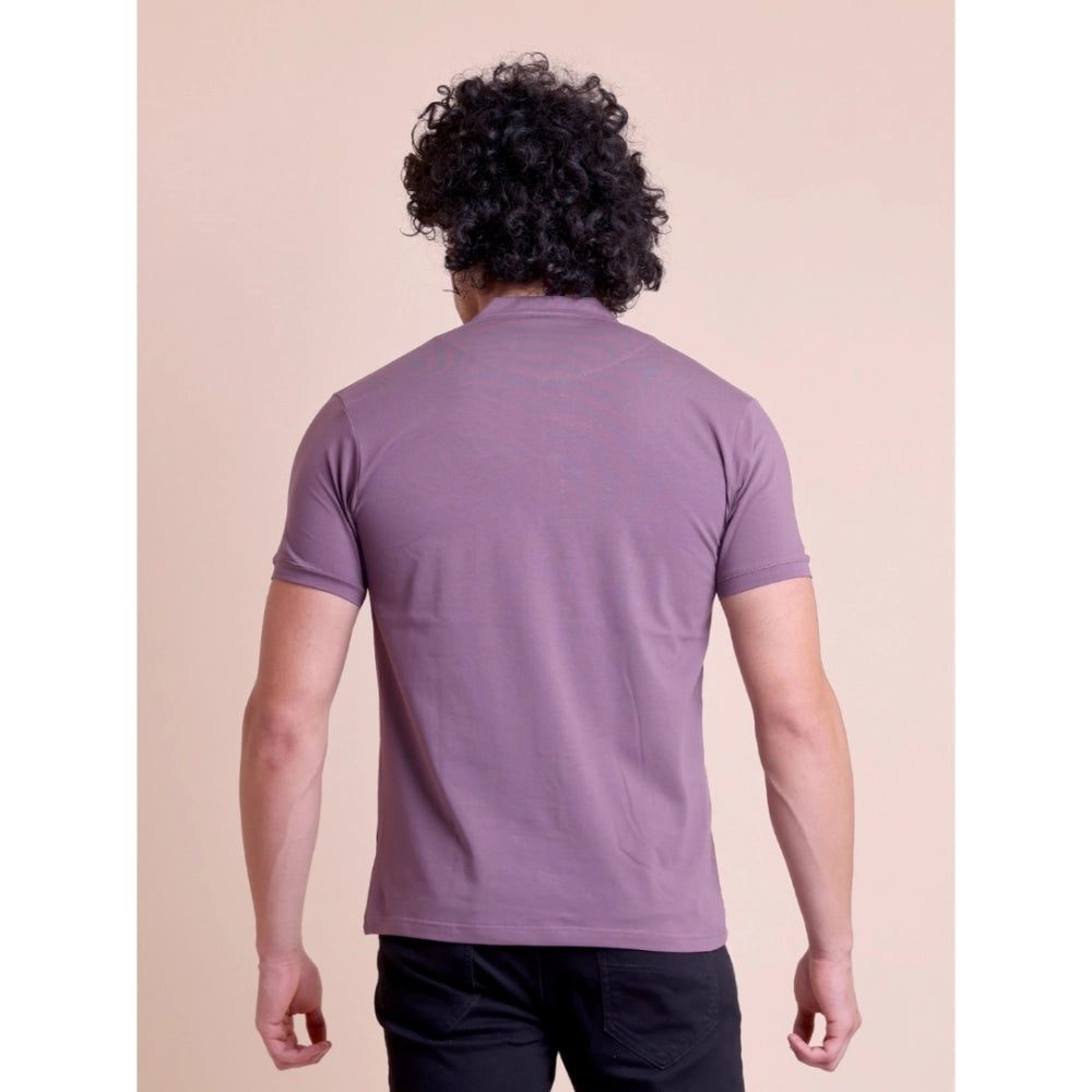 Men'S Casual Cotton Solid Half Sleeve Mandarin Collar T-Shirt