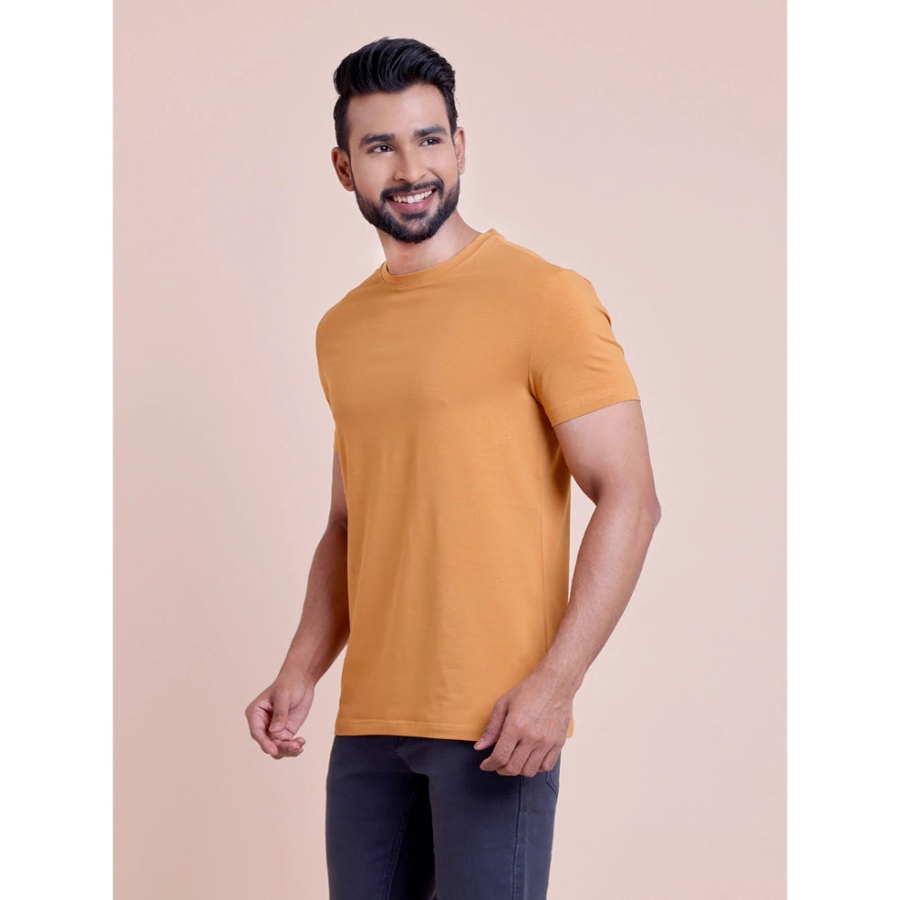 Men'S Casual Cotton Solid Half Sleeve Round Neck T-Shirt (Brow