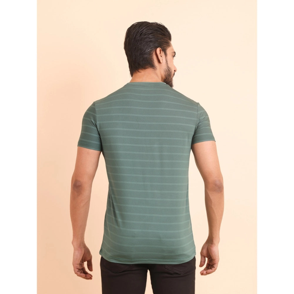 Men'S Casual Nylon Solid Half Sleeve Round Neck T-Shirt (Green
