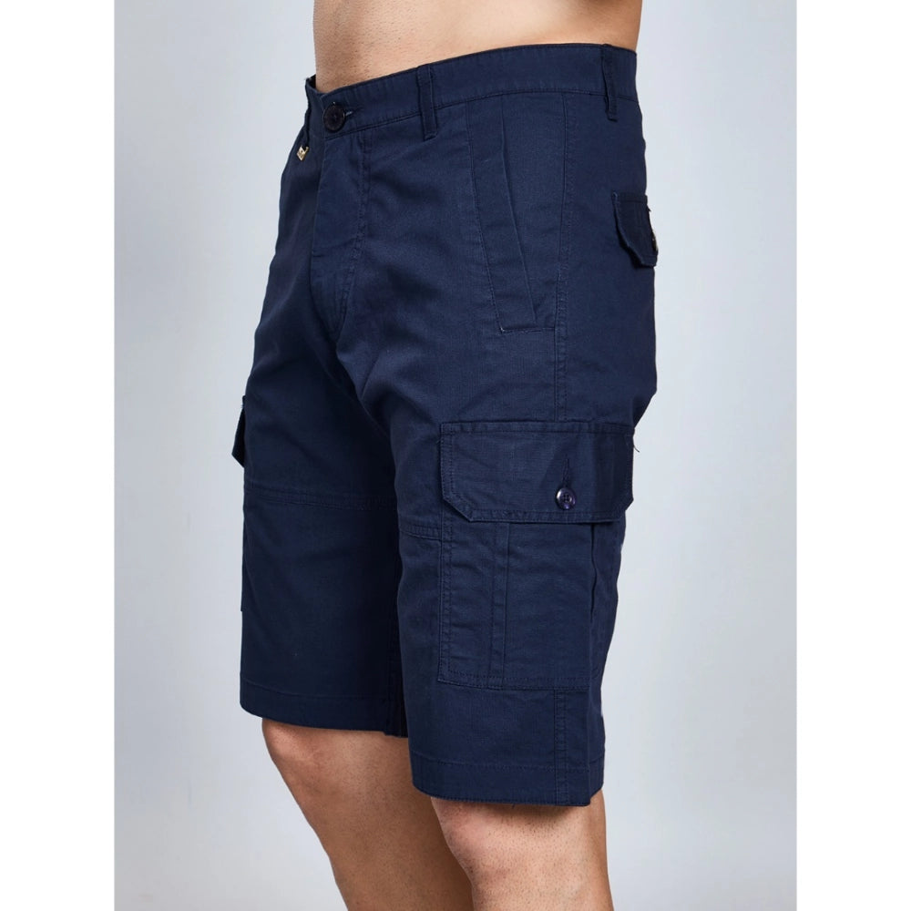 Men'S Casual Cotton Solid Knee Length Cargo Shorts (Navy)