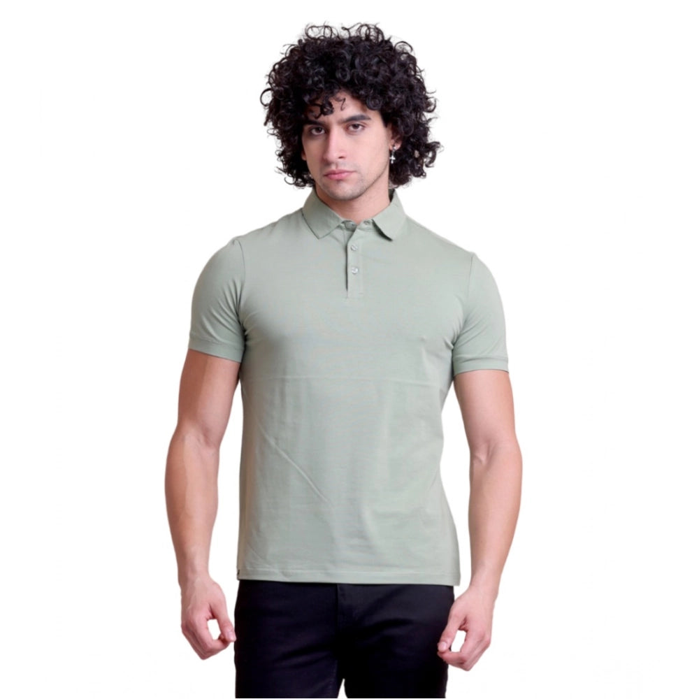 Men'S Casual Cotton Solid Half Sleeve Polo Neck T-Shirt (Newsa