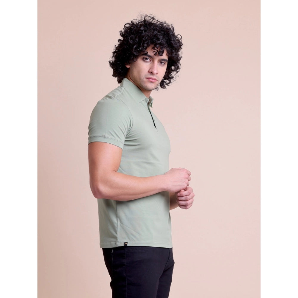 Men'S Casual Cotton Solid Half Sleeve Polo Neck T-Shirt (Newsa