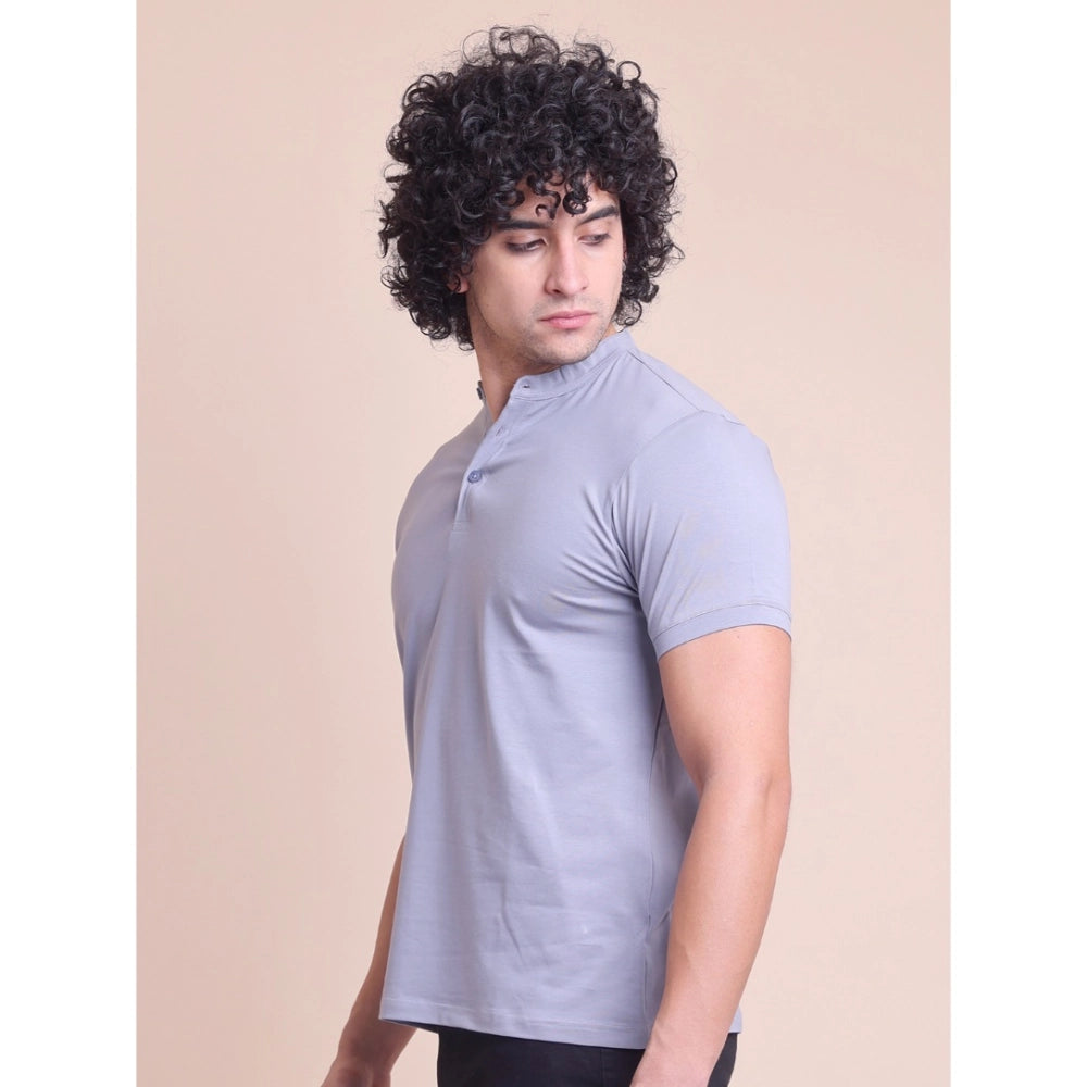 Men'S Casual Cotton Solid Half Sleeve Mandarin Collar T-Shirt