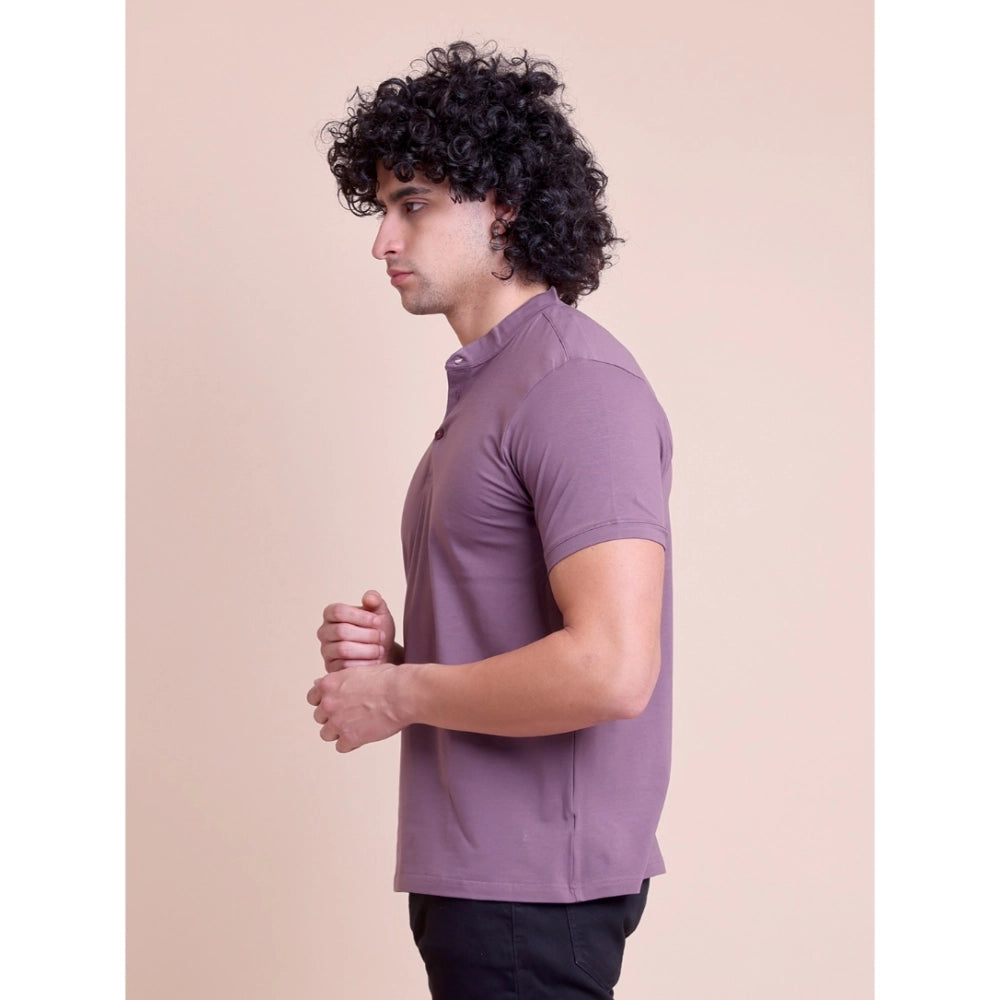 Men'S Casual Cotton Solid Half Sleeve Mandarin Collar T-Shirt