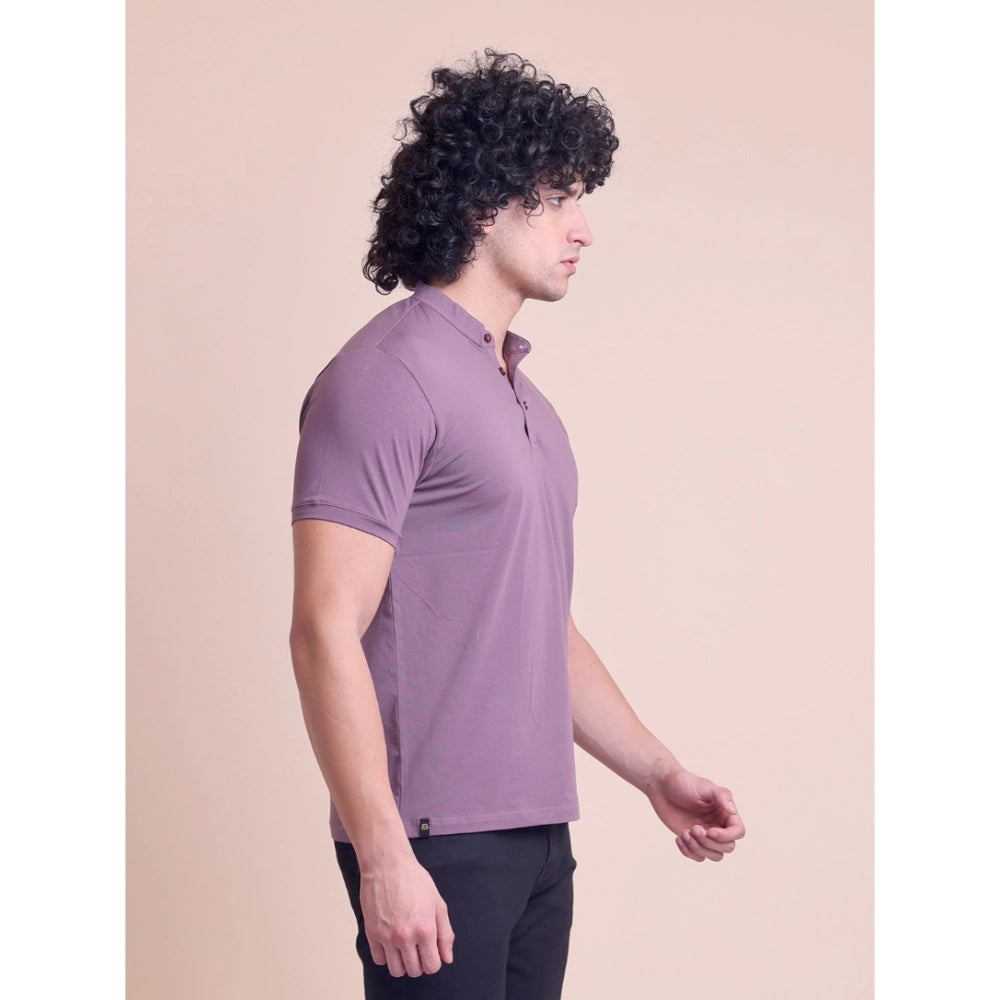 Men'S Casual Cotton Solid Half Sleeve Mandarin Collar T-Shirt