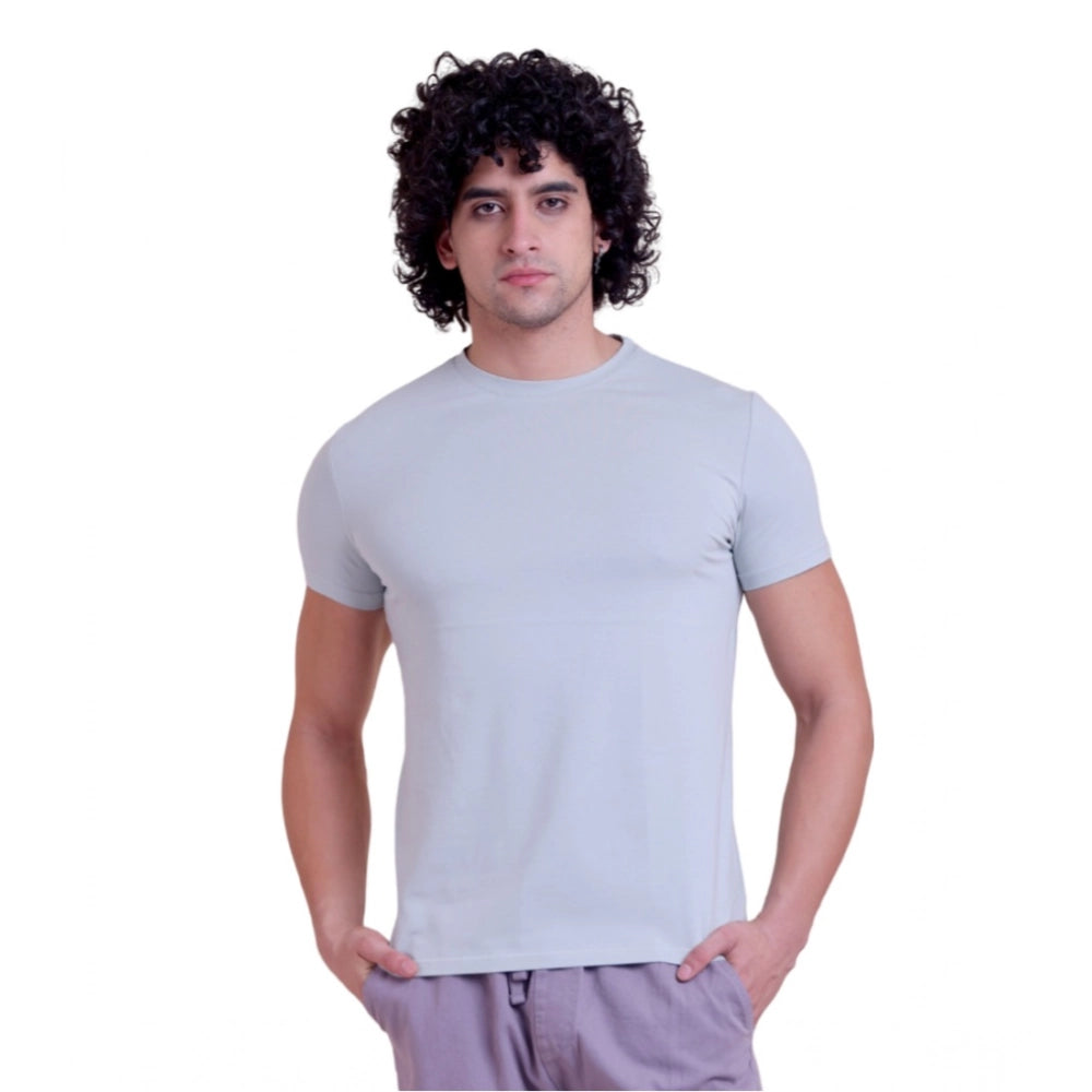 Men'S Casual Cotton Solid Half Sleeve Round Neck T-Shirt (Grey