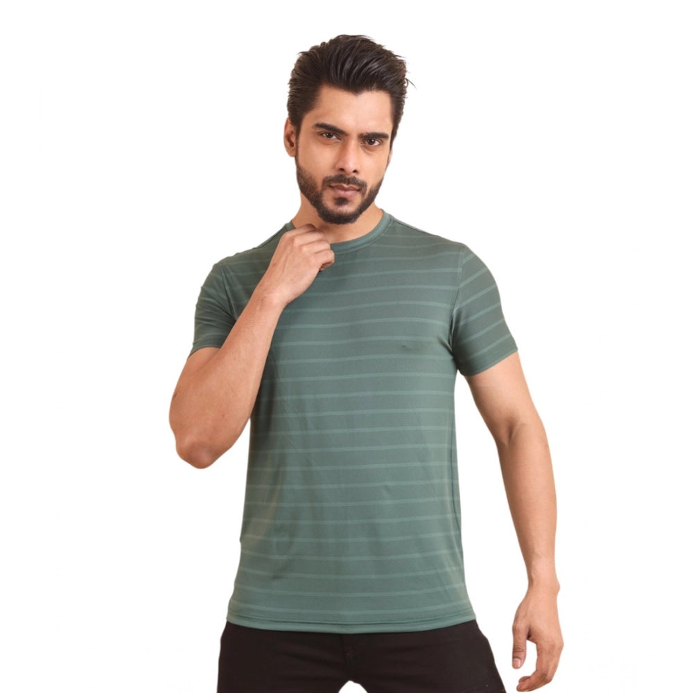Men'S Casual Nylon Solid Half Sleeve Round Neck T-Shirt (Green