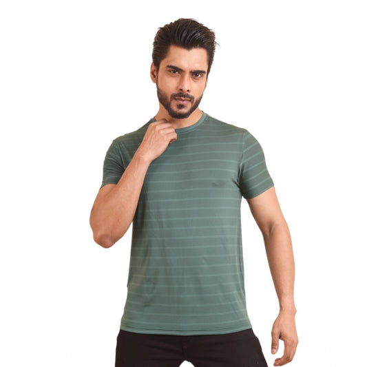 Men'S Casual Nylon Solid Half Sleeve Round Neck T-Shirt (Green