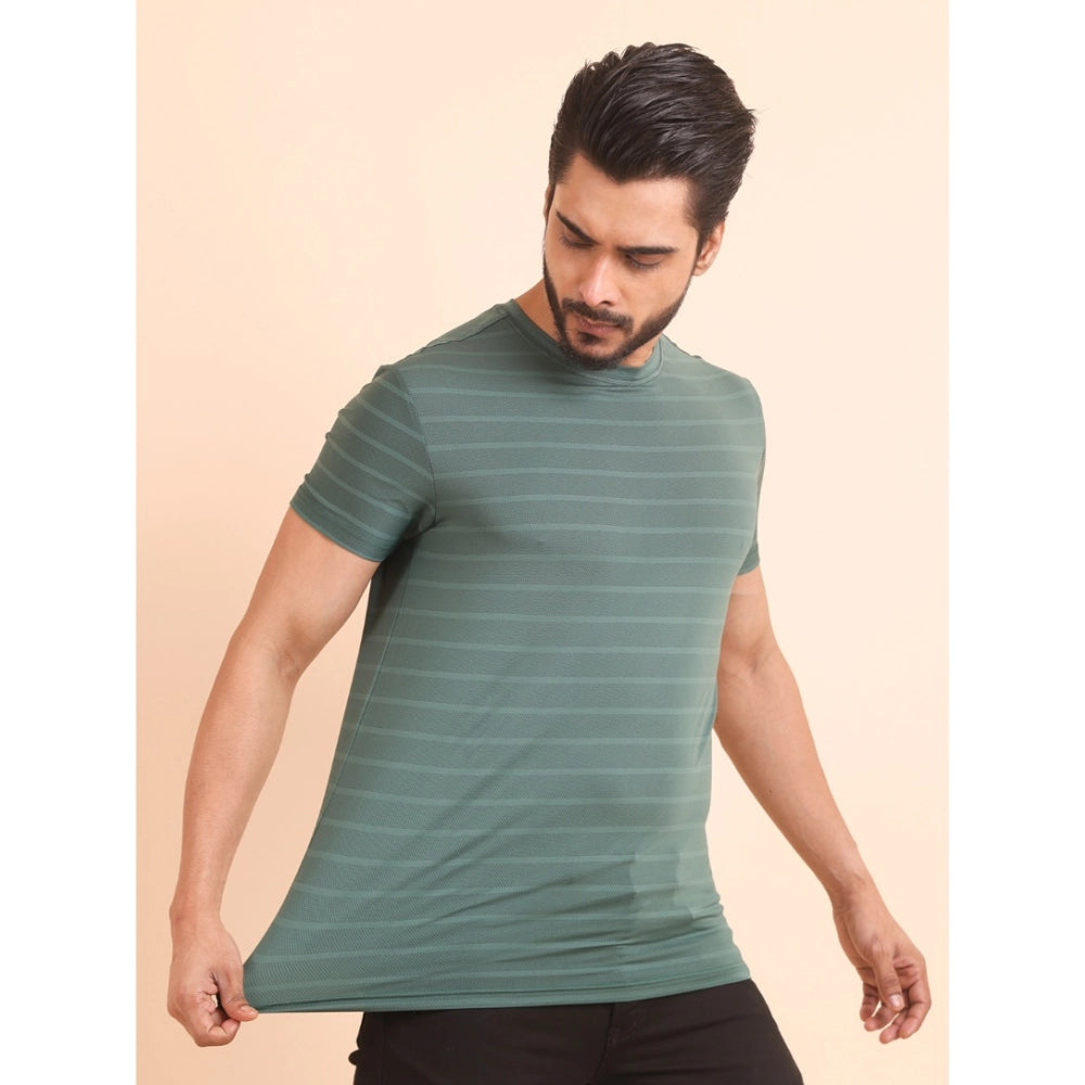 Men'S Casual Nylon Solid Half Sleeve Round Neck T-Shirt (Green