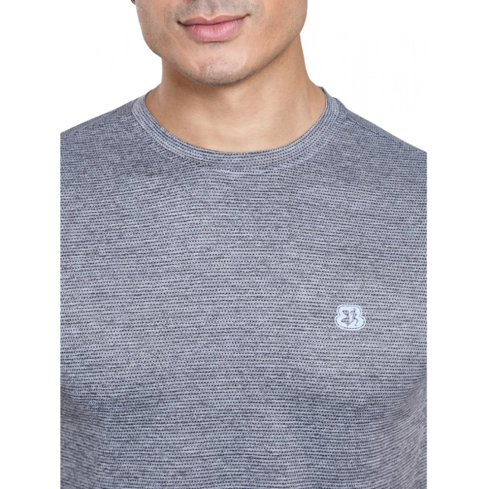Men'S Casual Nylon Solid Half Sleeve Round Neck T-Shirt (Black