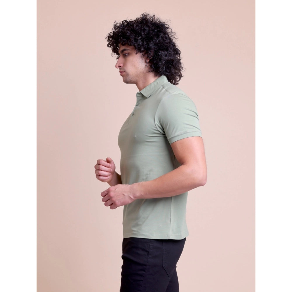 Men'S Casual Cotton Solid Half Sleeve Polo Neck T-Shirt (Newsa