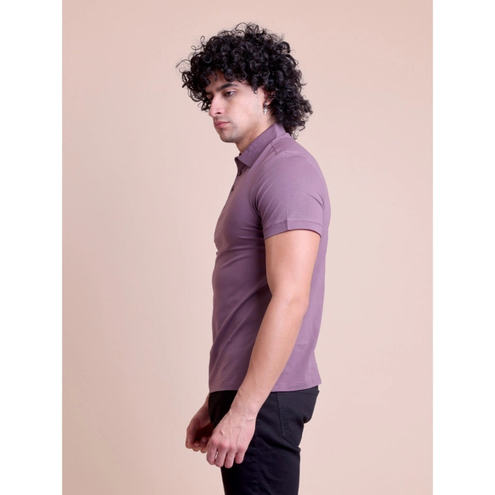 Men'S Casual Cotton Solid Half Sleeve Polo Neck T-Shirt (Berry