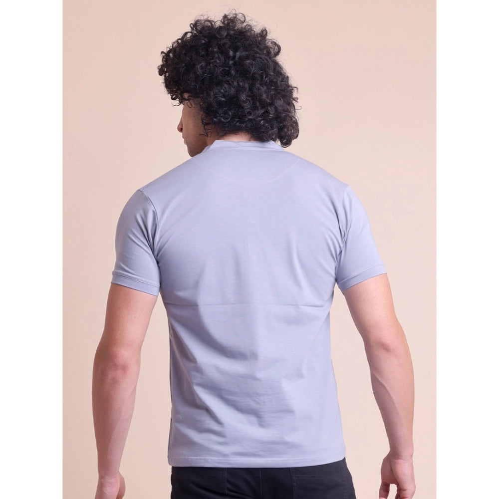 Men'S Casual Cotton Solid Half Sleeve Mandarin Collar T-Shirt