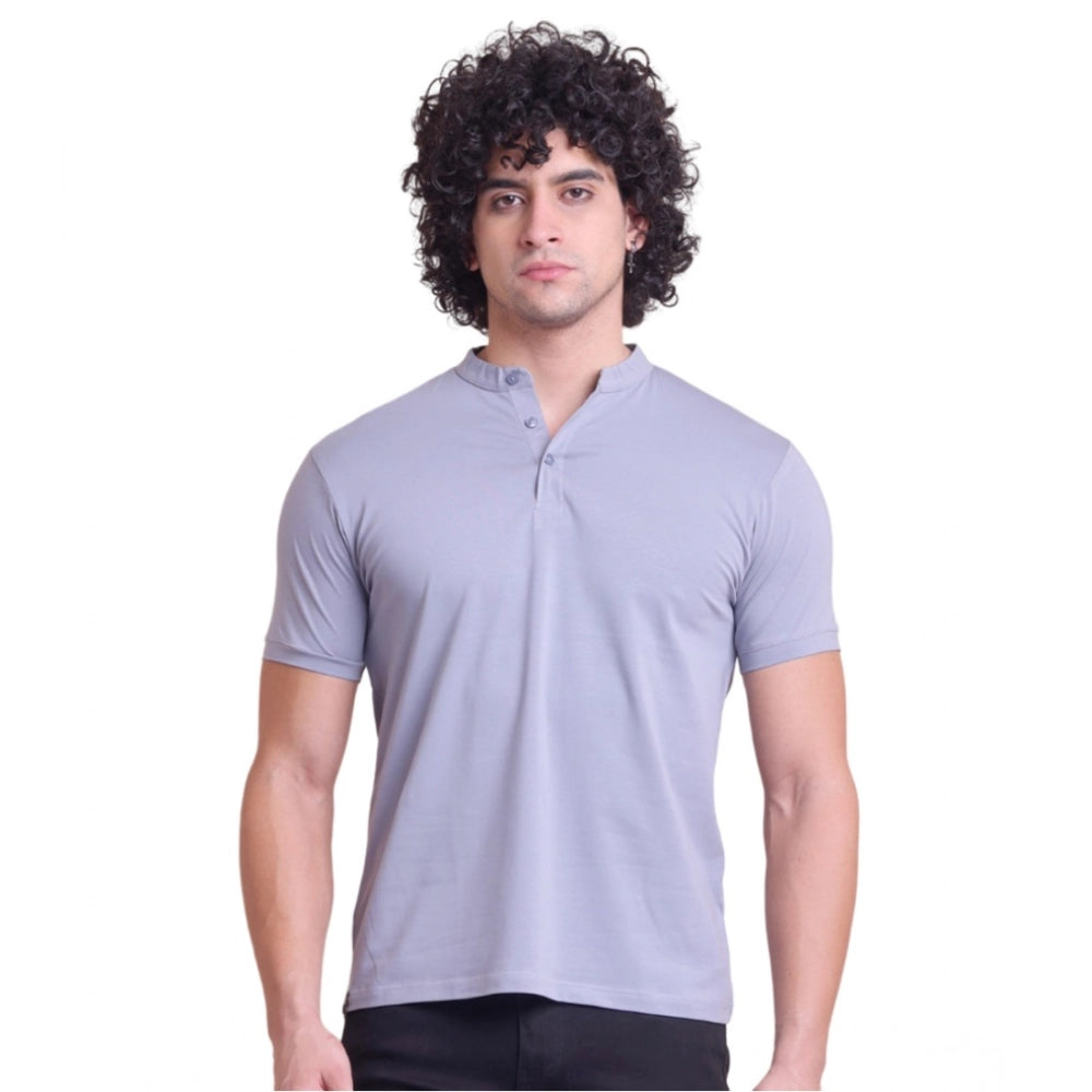 Men'S Casual Cotton Solid Half Sleeve Mandarin Collar T-Shirt